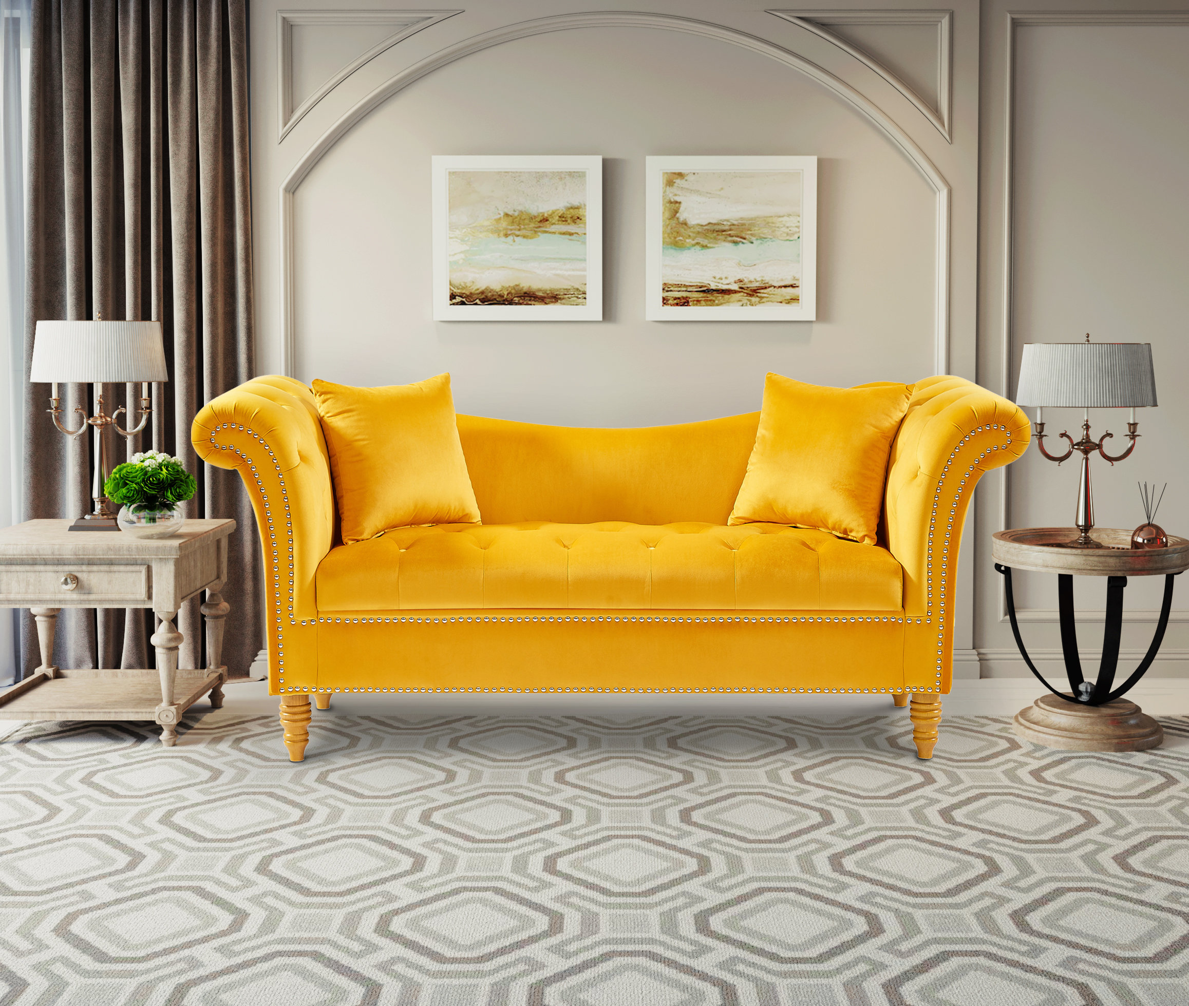 Yellow velvet loveseat discount